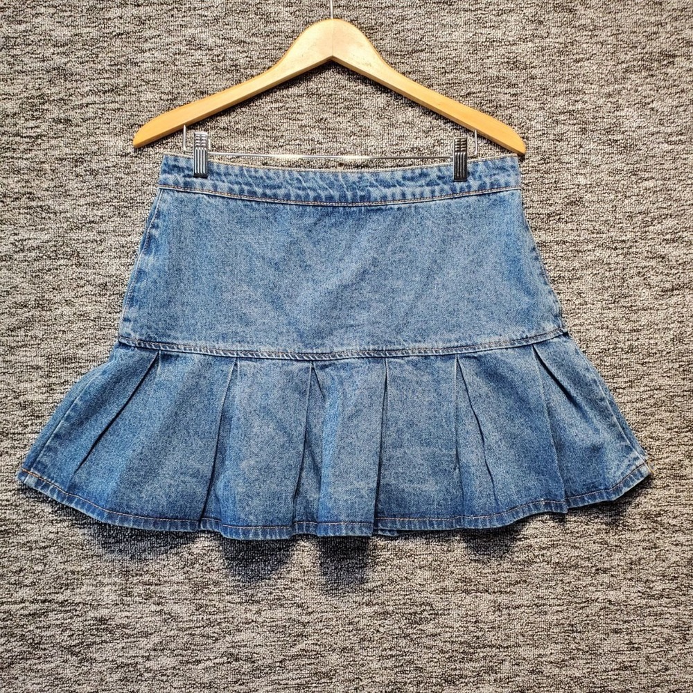 NWT Lioness Rescue Me Pleat Denim Mini Skirt Women XXL Blue Drop Waist Pleated - Picture 1 of 11